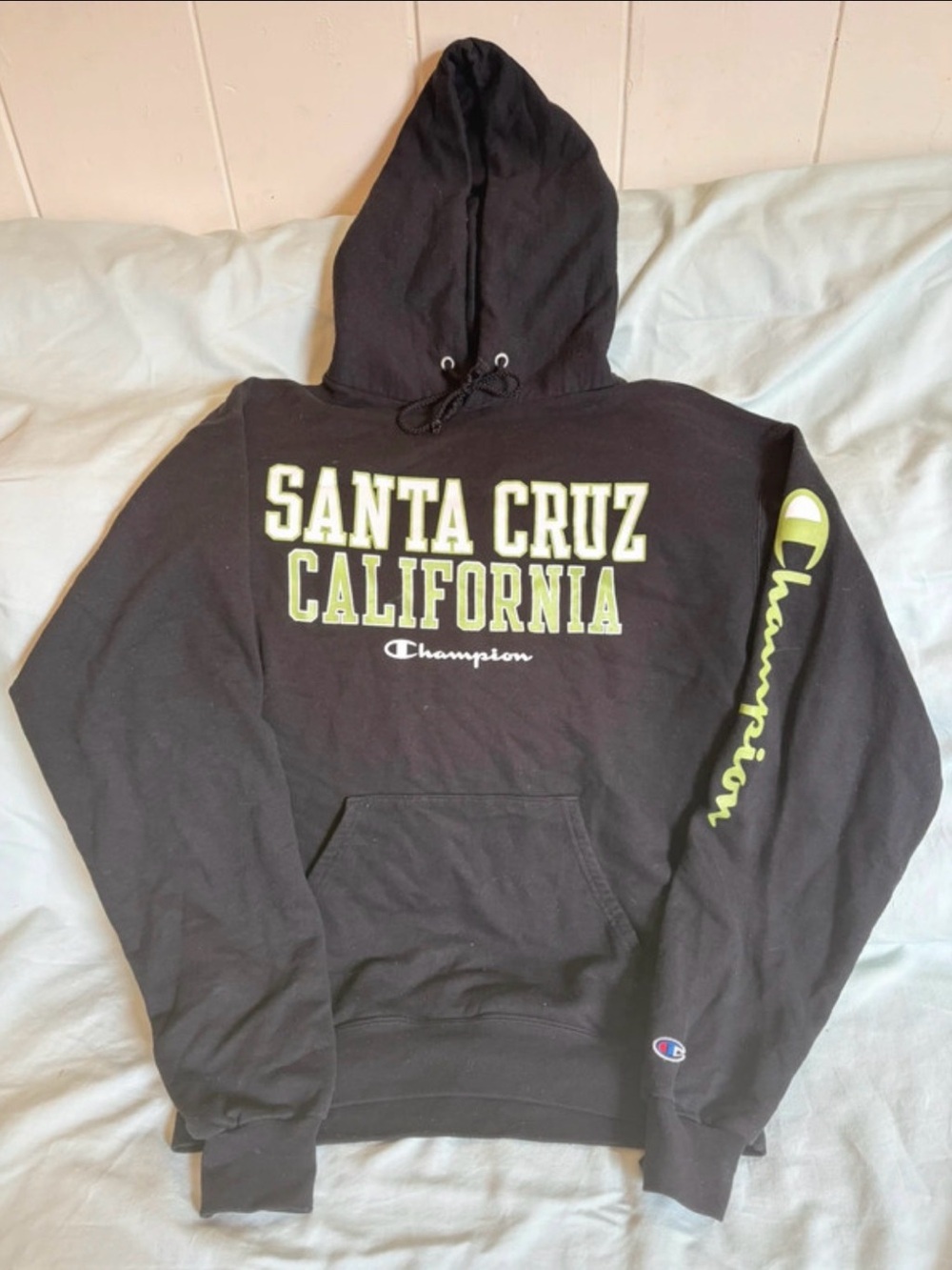 Champion Black Hoodie with Lime Santa Cruz California Script